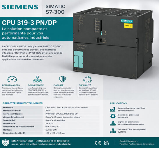 CPU SIMATIC S7-300 innovantes 319-3 PN/DP