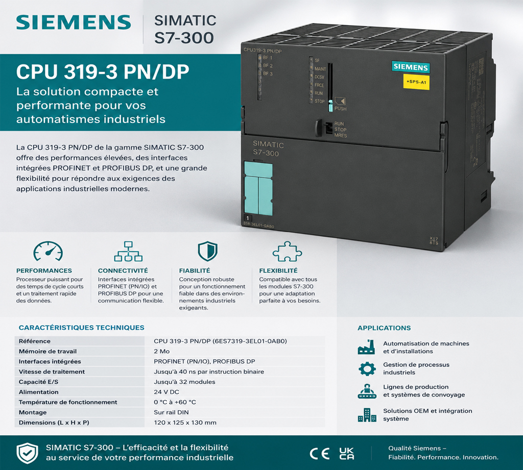 CPU SIMATIC S7-300 innovantes 319-3 PN/DP