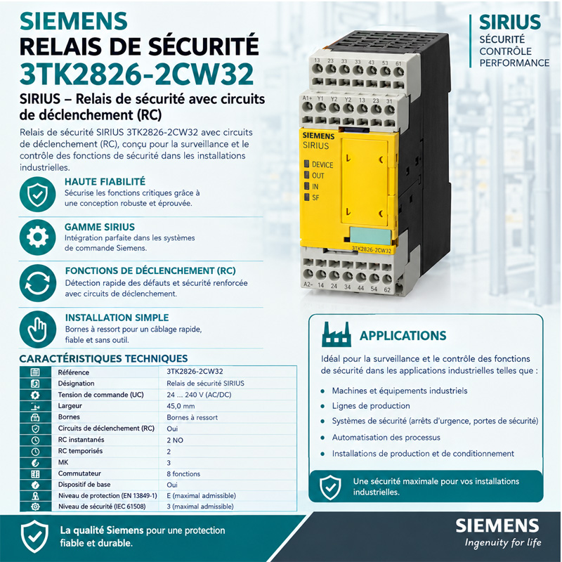 Relais de sécurité Sirius 3TK2826-2CW32 Siemens