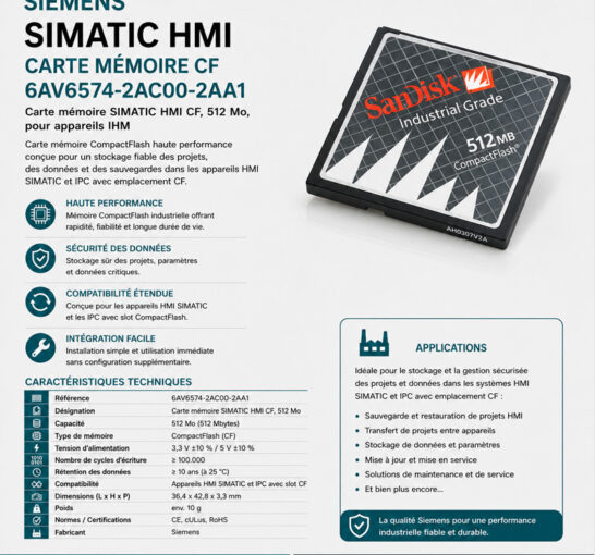 Carte mémoire SIMATIC HMI CF, 512 Mo, 6AV6574-2AC00-2AA1