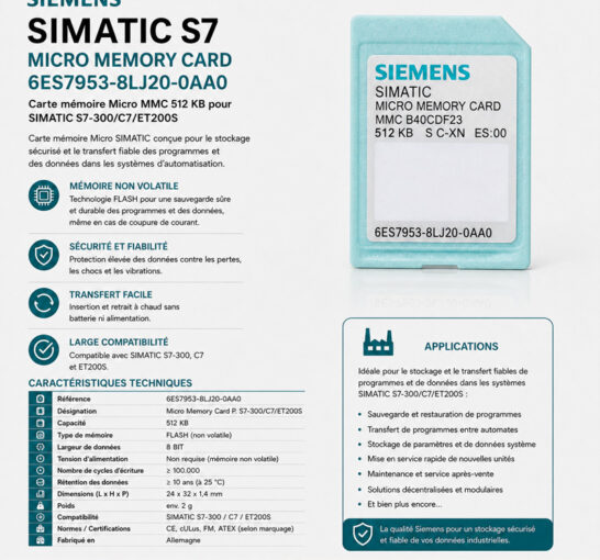 Carte mémoire micro Siemens 6ES7953-8LJ20-0AA0 512 KB