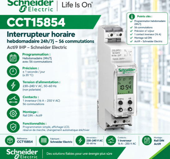 Interrupteur horaire – CCT15854 Schneider – Acti9 IHP